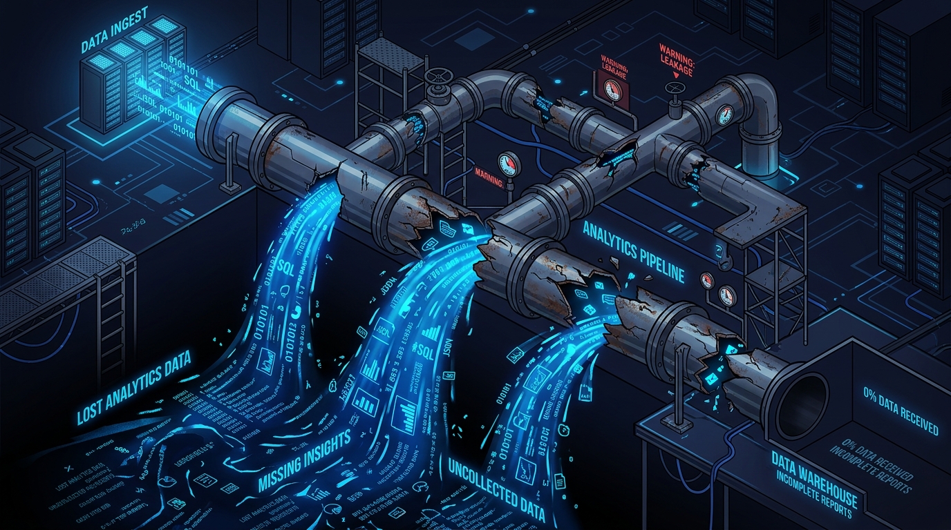 Data pipeline met lekken die analytics data verliest