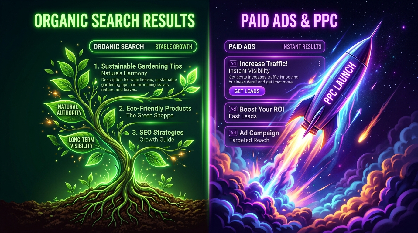 Organische zoekresultaten vs betaalde advertenties vergelijking