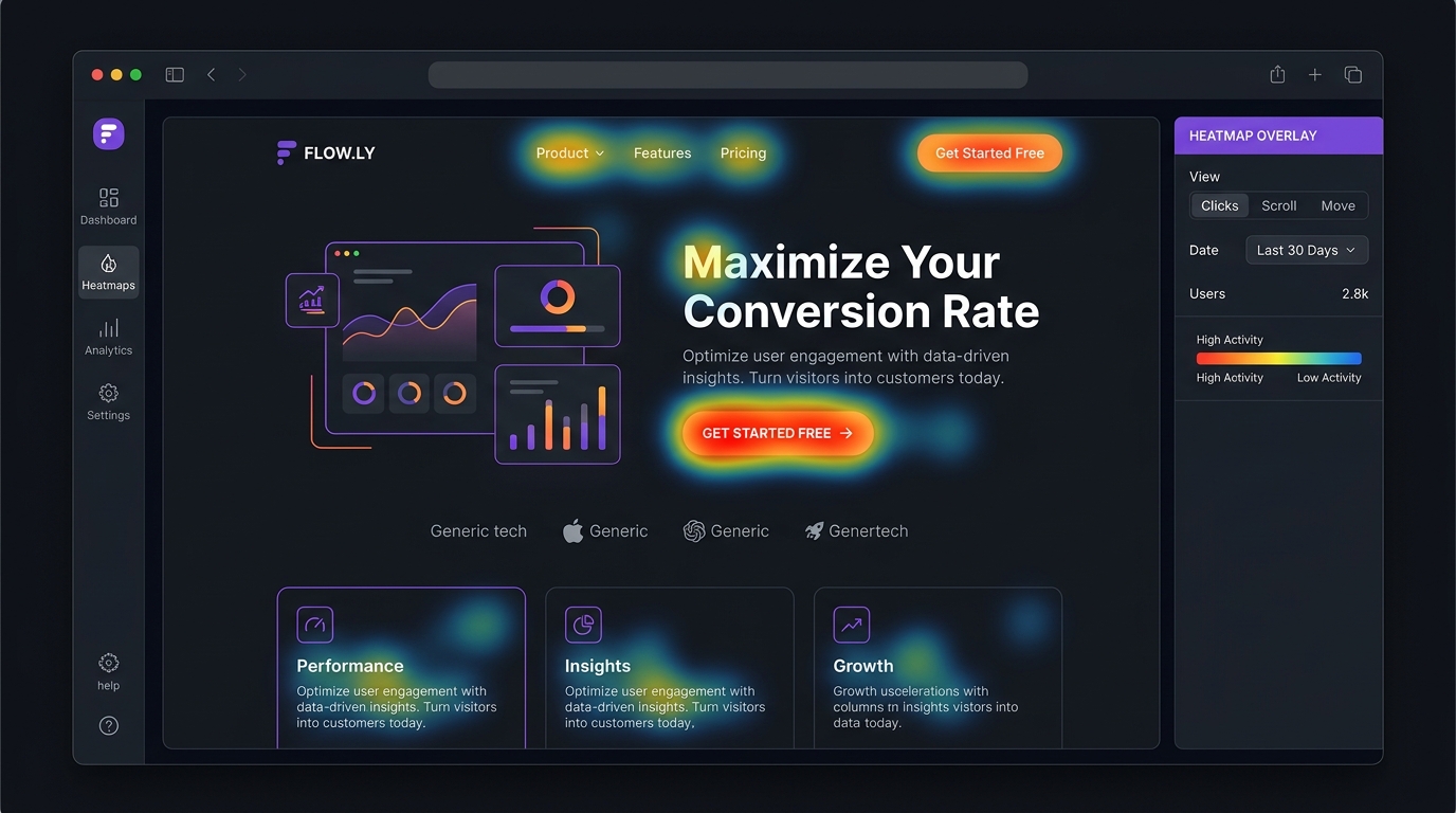 Heatmap overlay op een landing page die klikpatronen toont